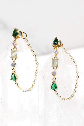 DROPLET EARRINGS- EMERALD + LABRADORITE